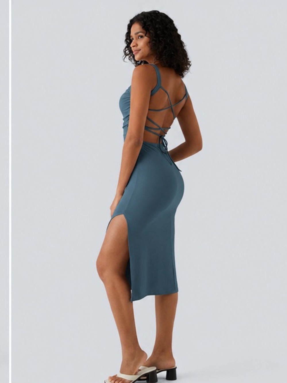 NWT Halara Ruched Lace Up Bodycon Midi Casual Dress